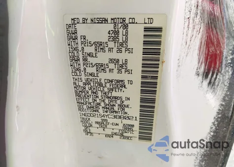 2000 Nissan Frontier Xe из США, поврежденный, VIN 1N6DD21S4YC388021